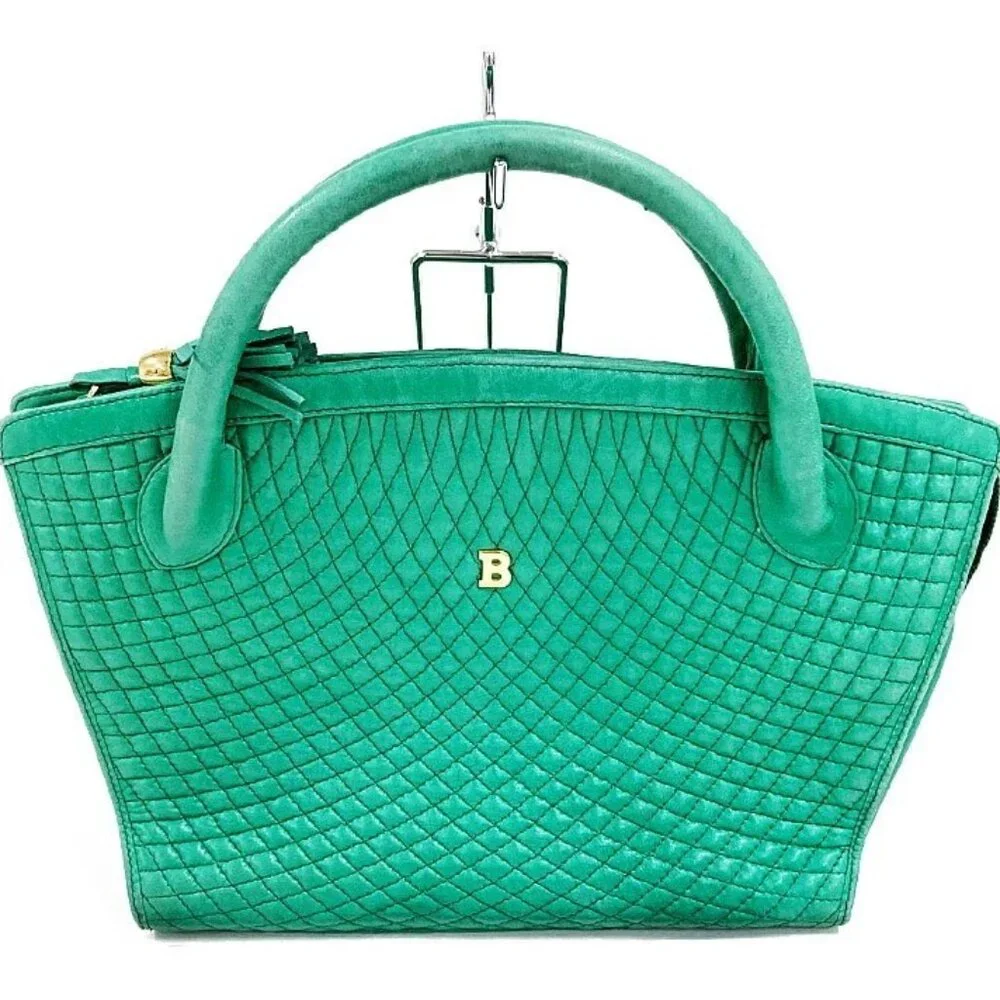 BALLY Matelasse Leather Handbag Green With Bag Used Popular Item 5244. - Picture 1 of 8